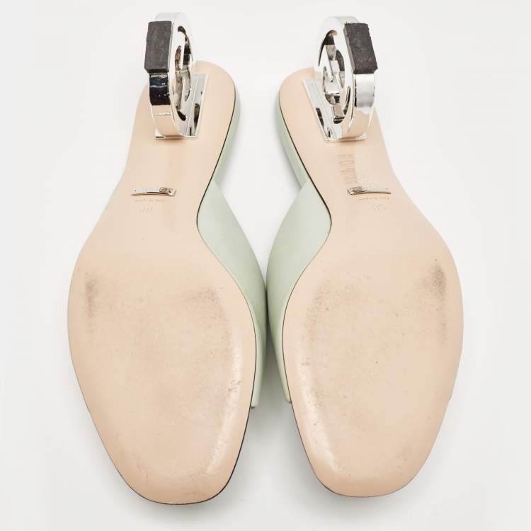 Pre Owned Gucci Mint Green Leather Interlocking G Heel Slide Sandals Size 39