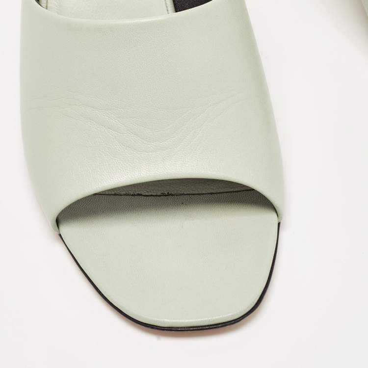 Pre Owned Gucci Mint Green Leather Interlocking G Heel Slide Sandals Size 39