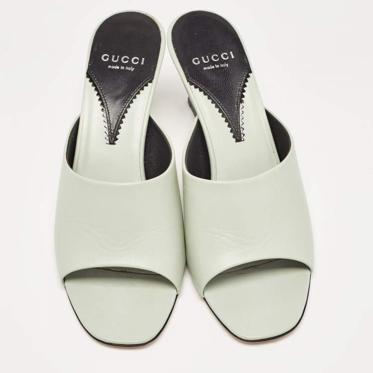 Pre Owned Gucci Mint Green Leather Interlocking G Heel Slide Sandals Size 39