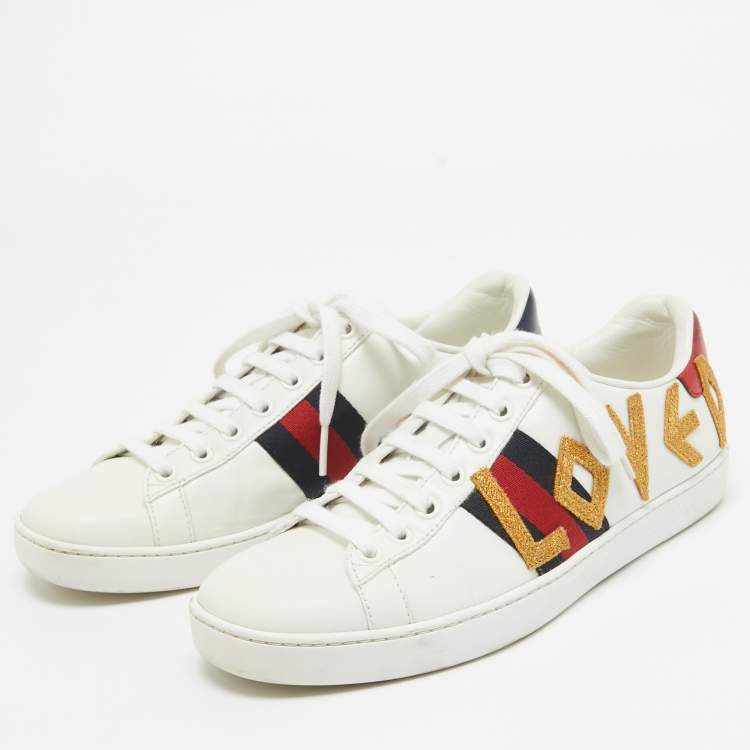Pre Owned Gucci White Leather Web Ace Low Top Sneakers Size 36.5
