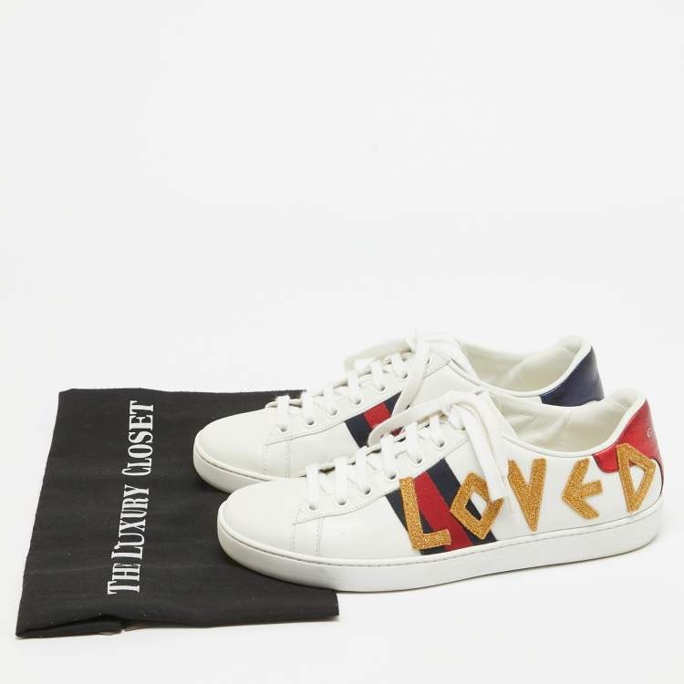 Pre Owned Gucci White Leather Web Ace Low Top Sneakers Size 36.5