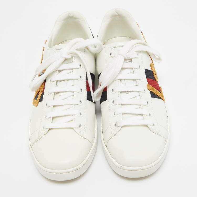 Pre Owned Gucci White Leather Web Ace Low Top Sneakers Size 36.5