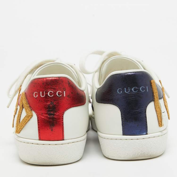 Pre Owned Gucci White Leather Web Ace Low Top Sneakers Size 36.5