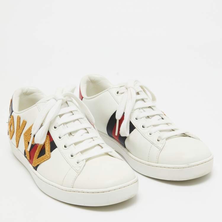 Pre Owned Gucci White Leather Web Ace Low Top Sneakers Size 36.5