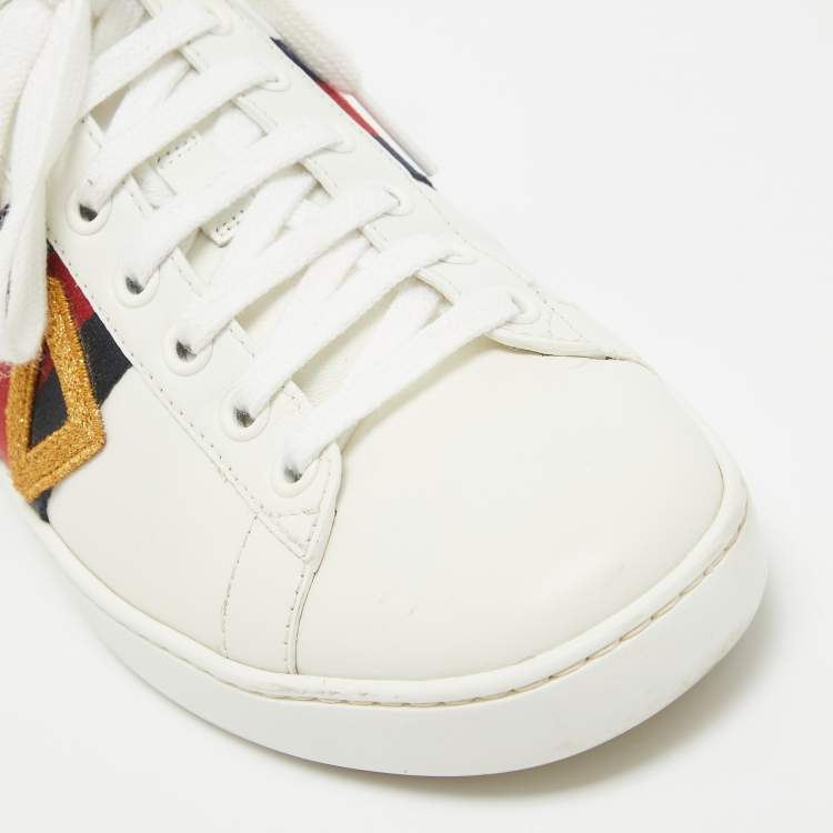 Pre Owned Gucci White Leather Web Ace Low Top Sneakers Size 36.5