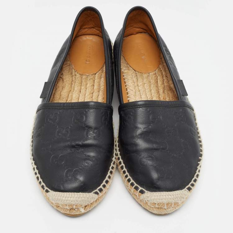 Pre Owned Gucci Black Guccissima Leather Espadrille Flats Size 37.5
