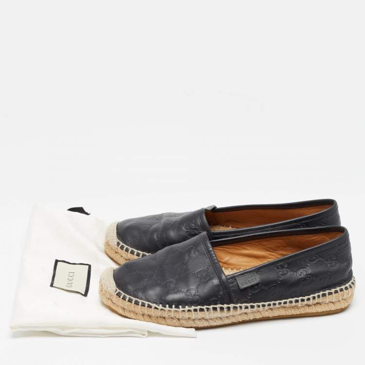 Pre Owned Gucci Black Guccissima Leather Espadrille Flats Size 37.5