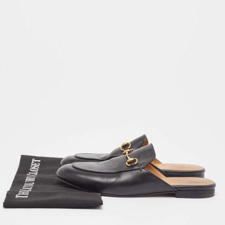 Pre Owned Gucci Black Leather Princetown Mules Size 39 