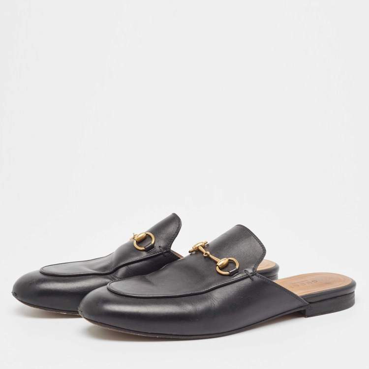 Pre Owned Gucci Black Leather Princetown Mules Size 39 