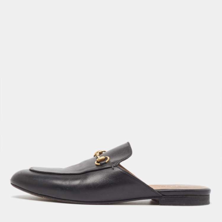 Pre Owned Gucci Black Leather Princetown Mules Size 39 