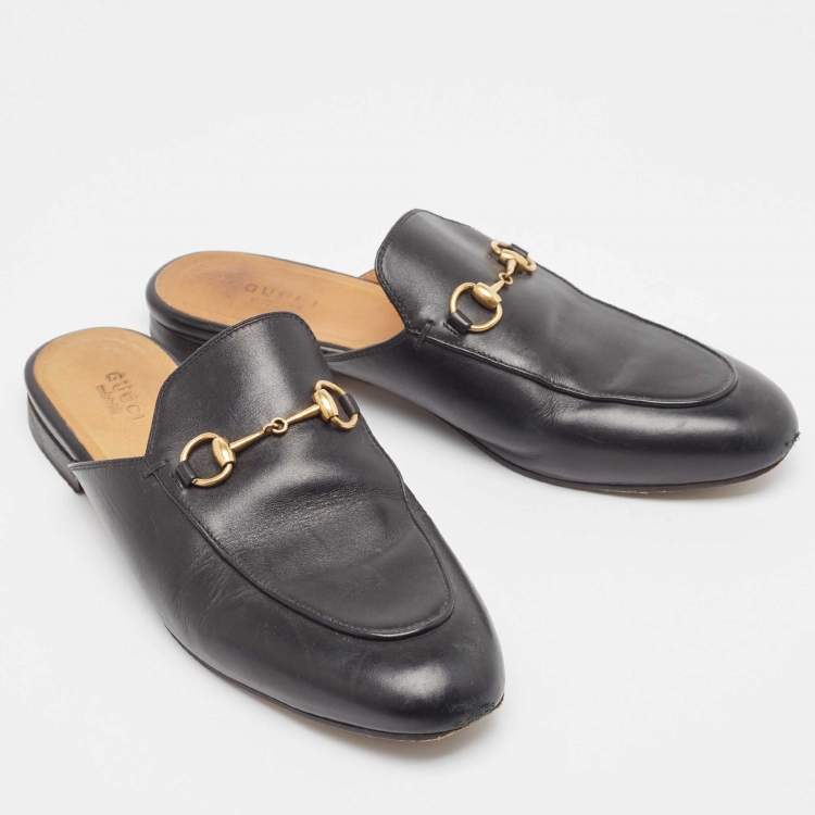 Pre Owned Gucci Black Leather Princetown Mules Size 39 