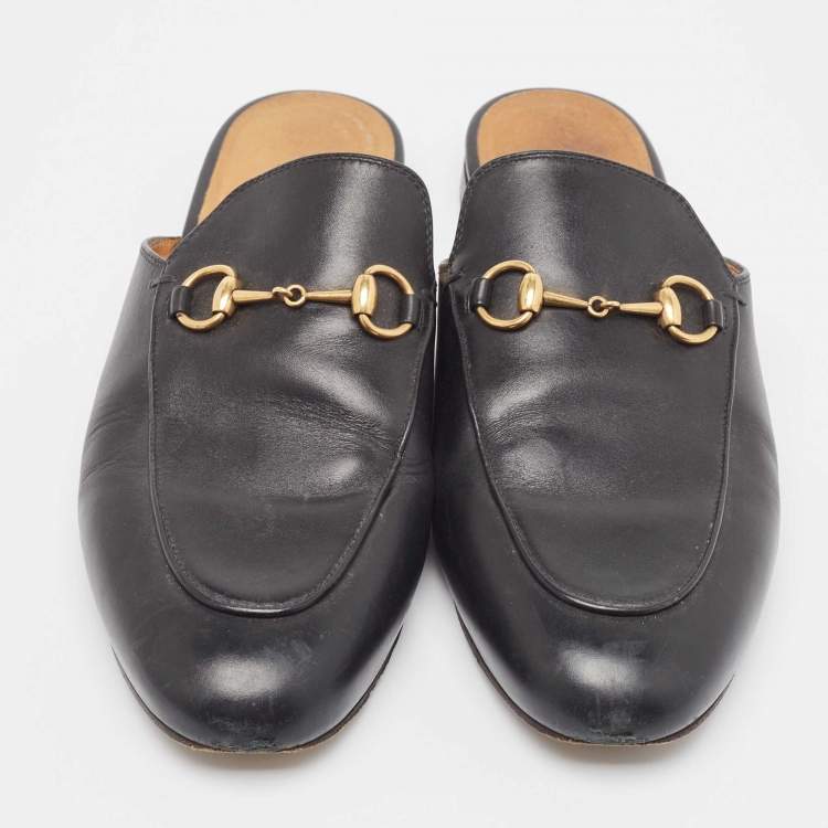 Pre Owned Gucci Black Leather Princetown Mules Size 39 