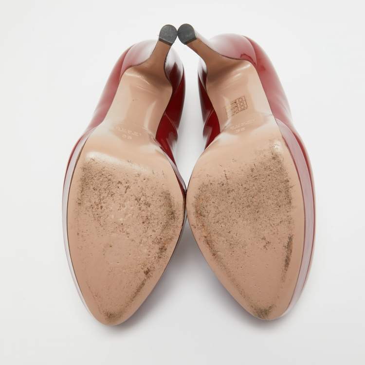 Pre Owned Gucci Burgundy Patent Leather Platform Pumps Size 38