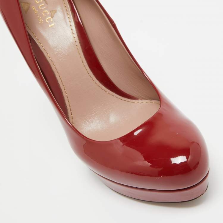 Pre Owned Gucci Burgundy Patent Leather Platform Pumps Size 38