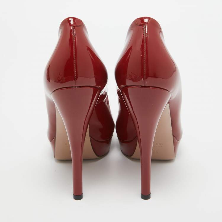 Pre Owned Gucci Burgundy Patent Leather Platform Pumps Size 38