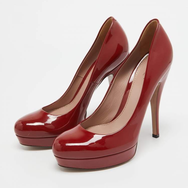 Pre Owned Gucci Burgundy Patent Leather Platform Pumps Size 38