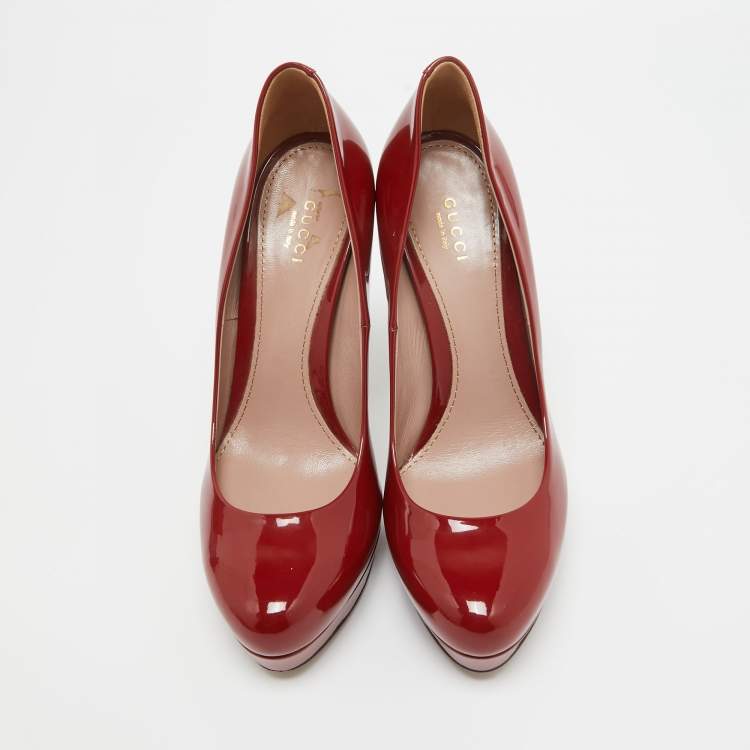 Pre Owned Gucci Burgundy Patent Leather Platform Pumps Size 38