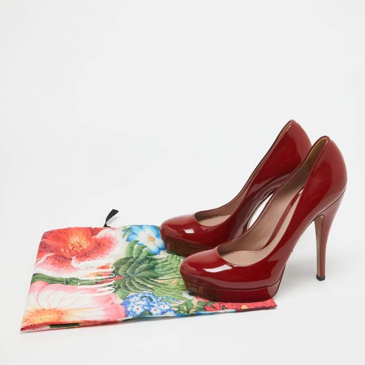 Pre Owned Gucci Burgundy Patent Leather Platform Pumps Size 38