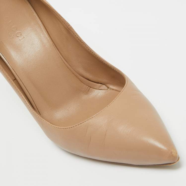 Pre Owned Gucci Brown Leather Pointed Toe Pumps Size 37