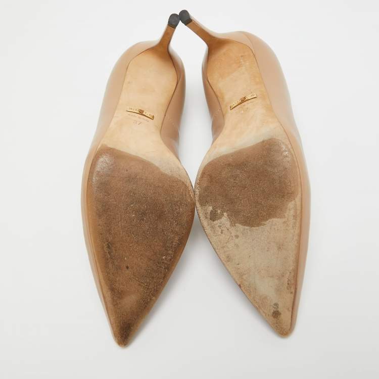 Pre Owned Gucci Brown Leather Pointed Toe Pumps Size 37