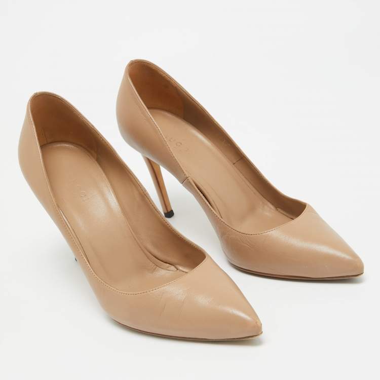 Pre Owned Gucci Brown Leather Pointed Toe Pumps Size 37