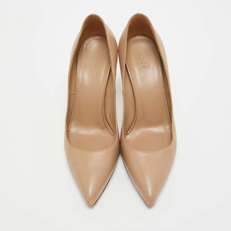 Pre Owned Gucci Brown Leather Pointed Toe Pumps Size 37