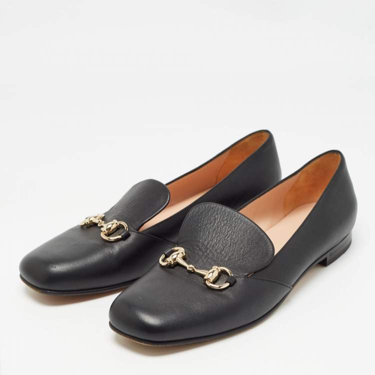 Pre Owned Gucci Black Leather Horsebit Loafers Size 39