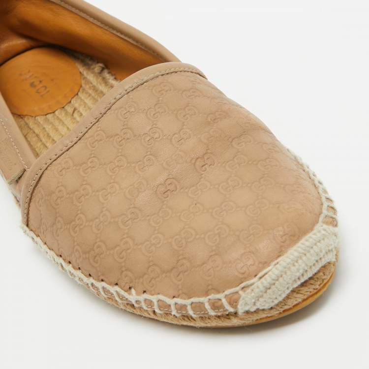 Pre Owned Gucci Brown GG Leather Espadrille Flats Size 37