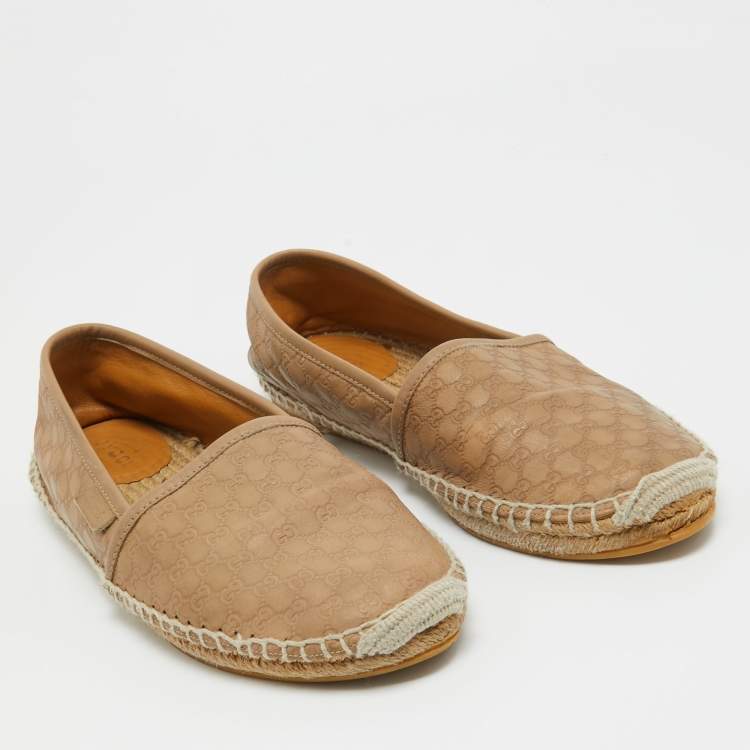 Pre Owned Gucci Brown GG Leather Espadrille Flats Size 37