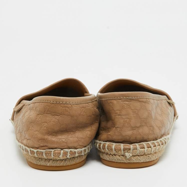 Pre Owned Gucci Brown GG Leather Espadrille Flats Size 37