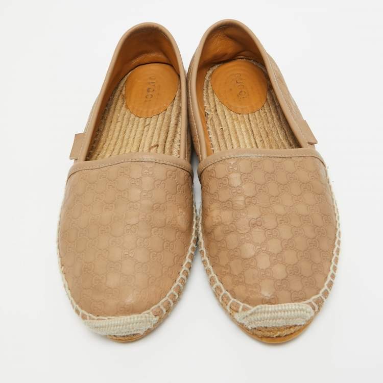 Pre Owned Gucci Brown GG Leather Espadrille Flats Size 37