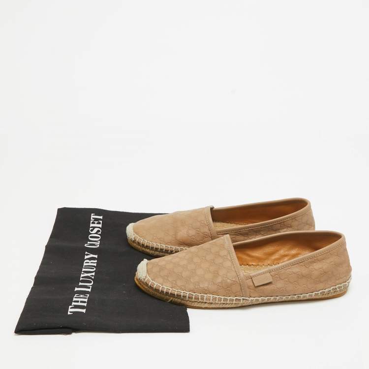 Pre Owned Gucci Brown GG Leather Espadrille Flats Size 37