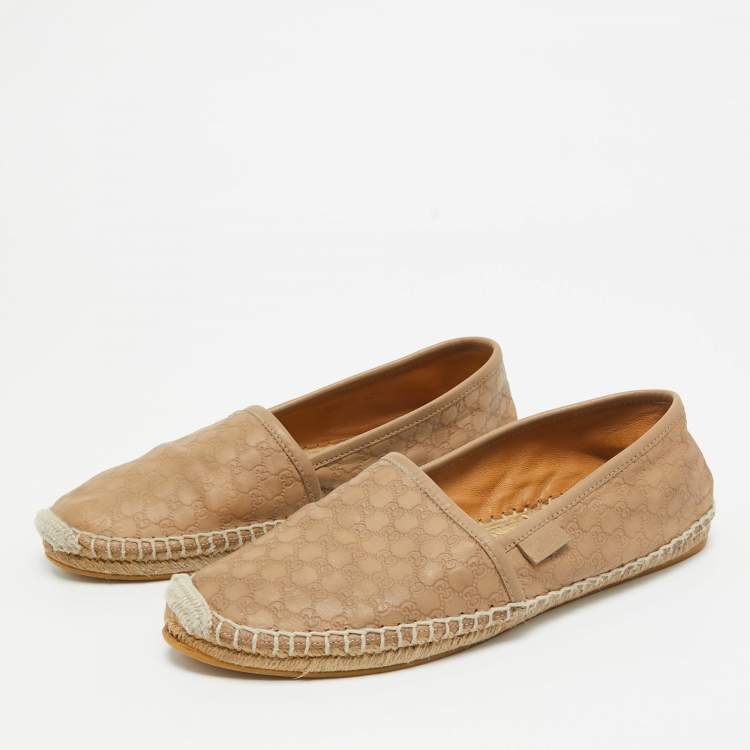 Pre Owned Gucci Brown GG Leather Espadrille Flats Size 37