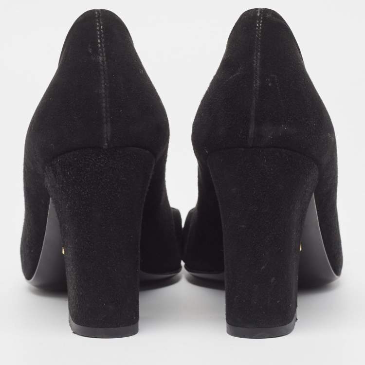 Pre Owned Gucci Black Suede Buckle Detail Block Pumps Size 38