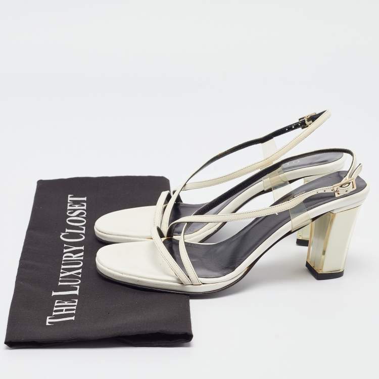 Pre Owned Gucci White Leather and PVC Slingback Sandals Size 35.5