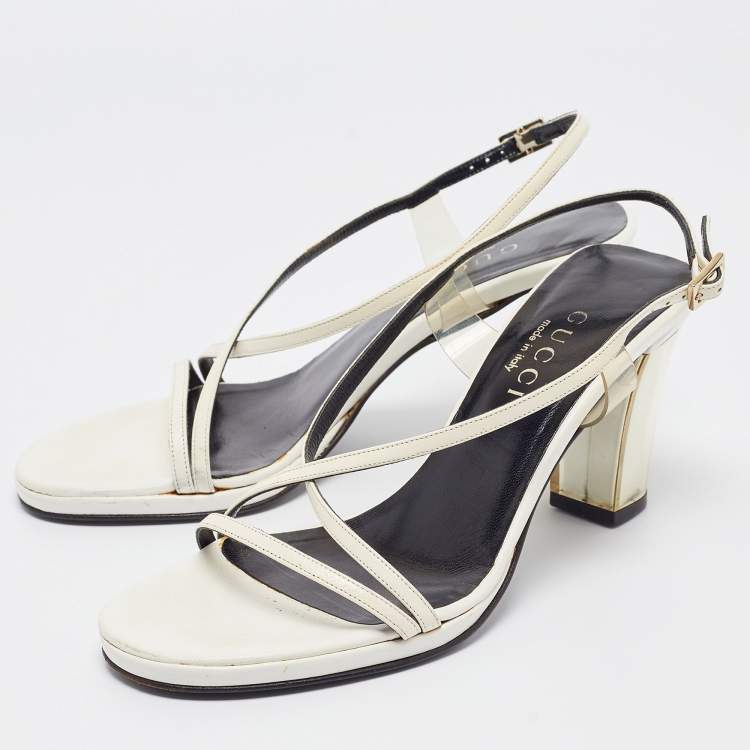 Pre Owned Gucci White Leather and PVC Slingback Sandals Size 35.5