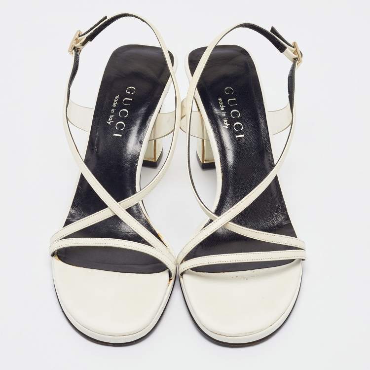 Pre Owned Gucci White Leather and PVC Slingback Sandals Size 35.5