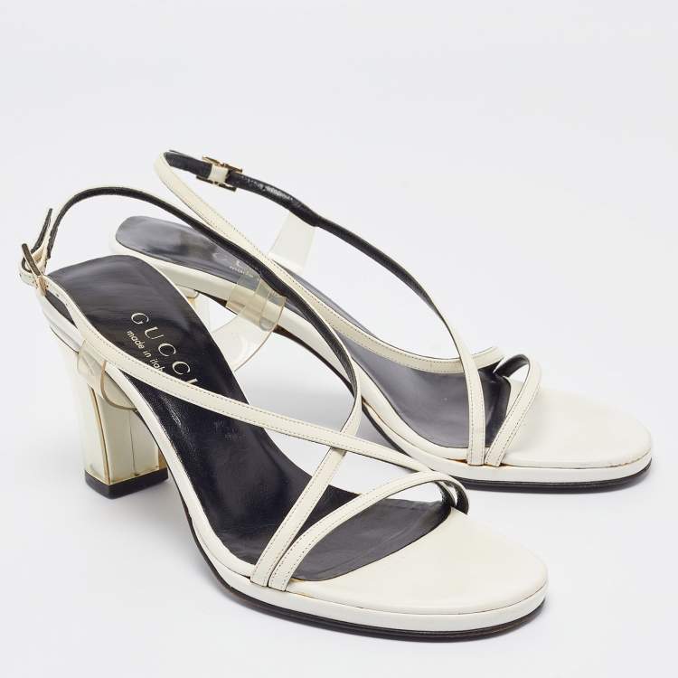 Pre Owned Gucci White Leather and PVC Slingback Sandals Size 35.5