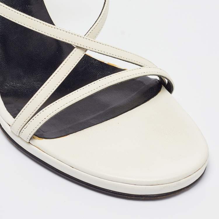 Pre Owned Gucci White Leather and PVC Slingback Sandals Size 35.5