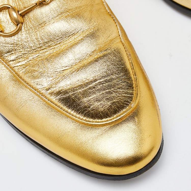 Pre Owned Gucci Gold Leather Jordaan Loafers Size 39