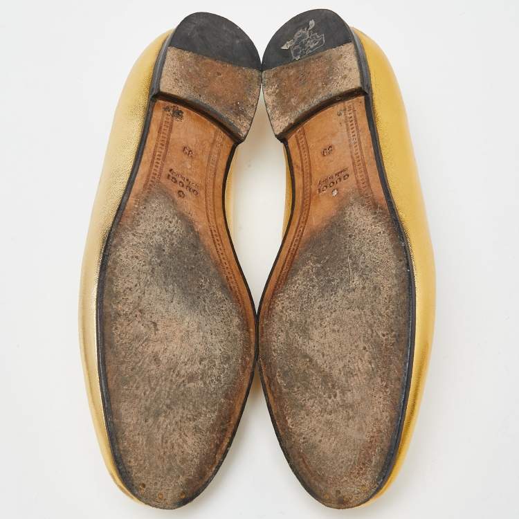 Pre Owned Gucci Gold Leather Jordaan Loafers Size 39