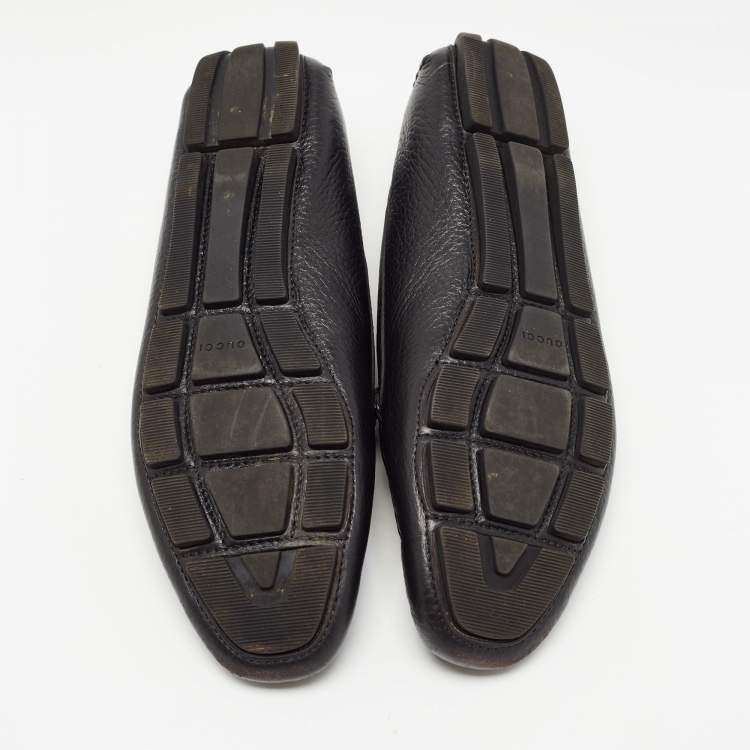 Pre Owned Gucci Black Leather Slip On Loafers Size 39