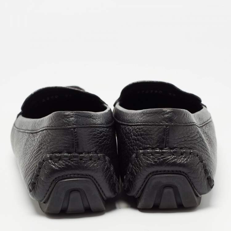 Pre Owned Gucci Black Leather Slip On Loafers Size 39