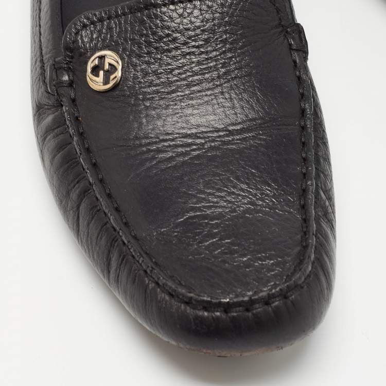 Pre Owned Gucci Black Leather Slip On Loafers Size 39