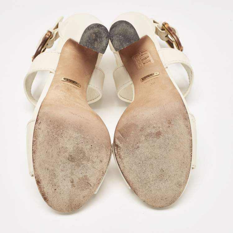 Pre Owned Gucci Off White Leather Ankle Strap Sandals Size 38