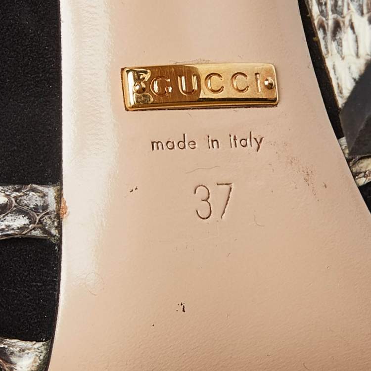 Pre Owned Gucci Black/Beige Snakeskin and Suede  Embellished Platform Pumps Size 37