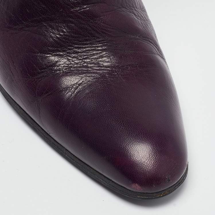 Pre Owned Gucci Purple Leather Buckle Detail Ankle Booties Size 37.5