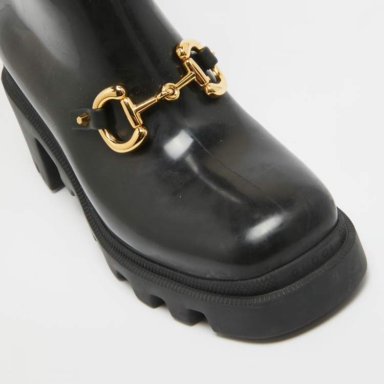 Pre Owned Gucci Black Rubber Horsebit Rain Boots Size 40
