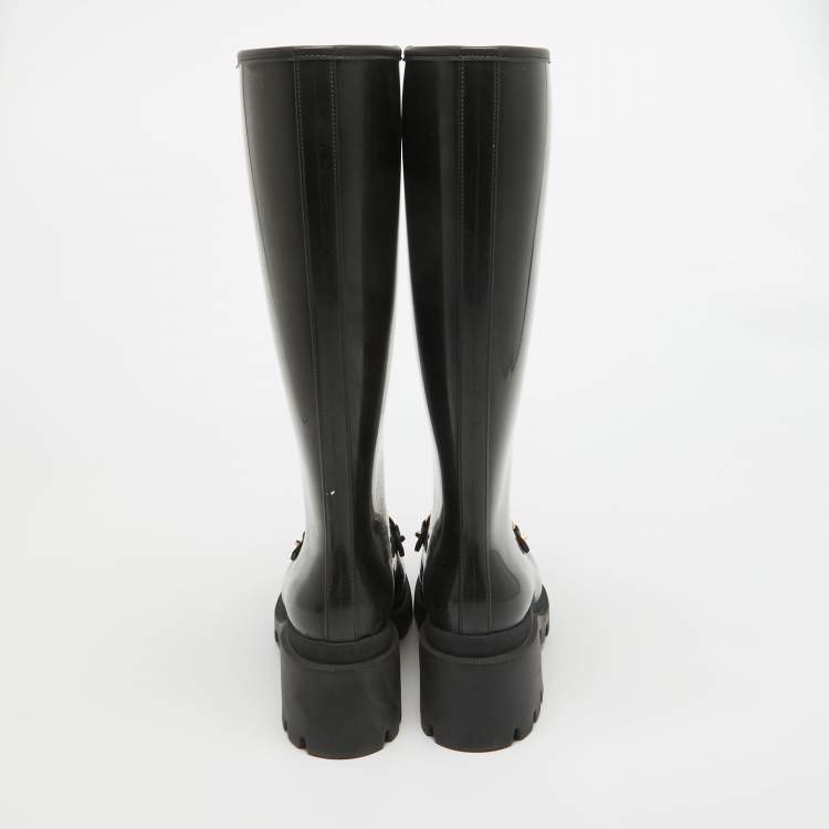 Pre Owned Gucci Black Rubber Horsebit Rain Boots Size 40