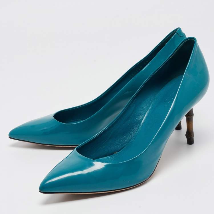 Pre Owned Gucci Green Patent Leather Kristen Bamboo Pumps Size 39